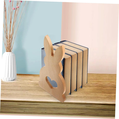 TEHAUX Charming Rabbit Bookends for Desk Organization Adorable Bunny Design for Home Offices and Shelves Beech Material
