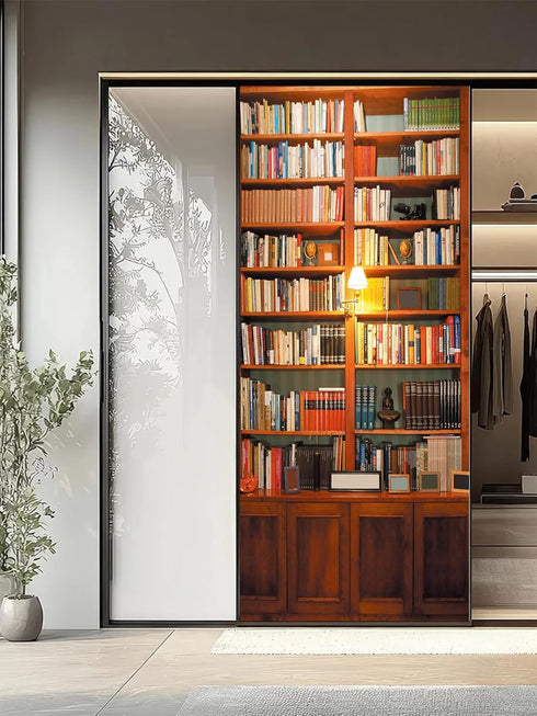 3D 33.5"x84.6"- Decor(2 Sheets/Set) artfanke Retro Bookcase Door Sticker Peel and Stick Self-Adhesive Bookshelf Door