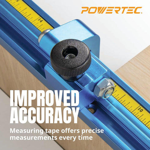 POWERTEC 4' Measuring Tape with Adhesive Backing, Peel & Stick Metal Tape for Woodworking Tools & Jigs
