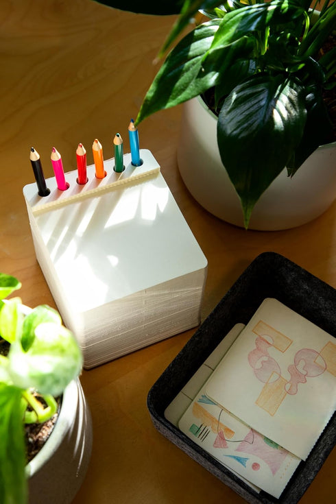Three by Three Seattle jOTBLOCK Square Chunky Sketchpad: With 6 Colored Pencils for Memos, Notes, Drawings, Letters & Office (550 Sheets) by Three by Three