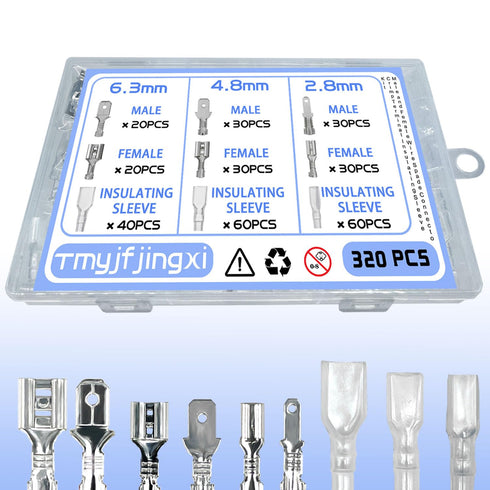 320 PCS 2.8/4.8/6.3 mm Quick Splicing Spade Connector Kit, with Insulating Sleeve for Car Audio Speaker Wiring
