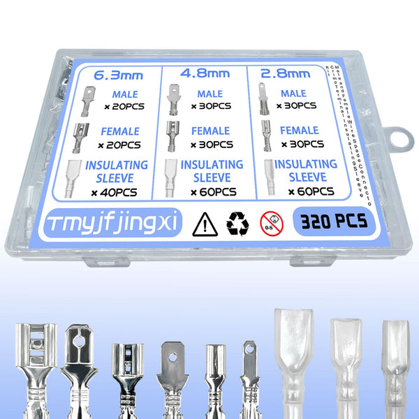 320 PCS 2.8/4.8/6.3 mm Quick Splicing Spade Connector Kit, with Insulating Sleeve for Car Audio Speaker Wiring
