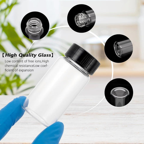 Kesell 25ml Transparent Control Spiral Glass Sample Bottle - Small Glass Bottle with Screw Cap, Pack of 16