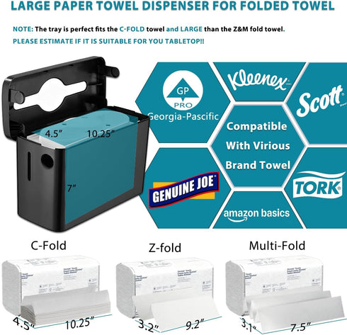 Countertop, 300-Sheet AmazonCommercial, Multifold Paper Towel Dispenser Heavy Duty Wide-Design, Large Capacity Black