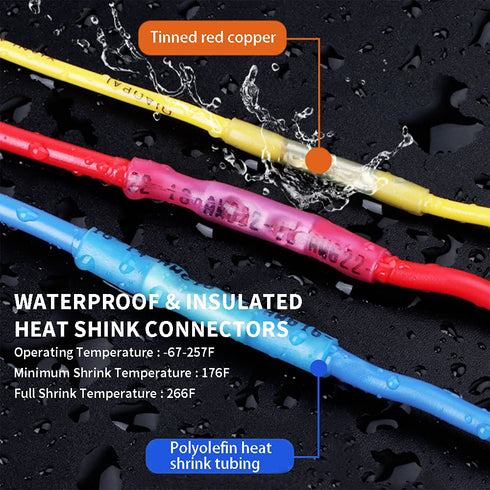 Heat Shrink Butt Connectors, 100 Pcs Clear Marine Grade Insulated Crimp Wire Connectors for Boat Truck Wiring