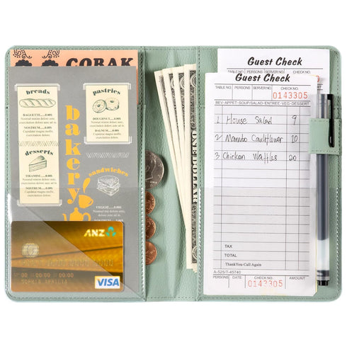 CoBak Server Book Compact Organizer with Clear and Money Pockets, Pen Holder, Fits Apron Perfectly, Leather Waitress