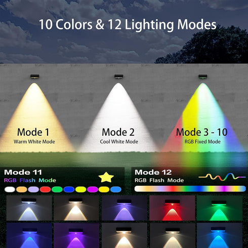Lights,10 IP65,30 Decor(2P) Solar Fence RGB Color Changing Modes,Solar Lights Powered Waterproof Hours Runtime,Easy