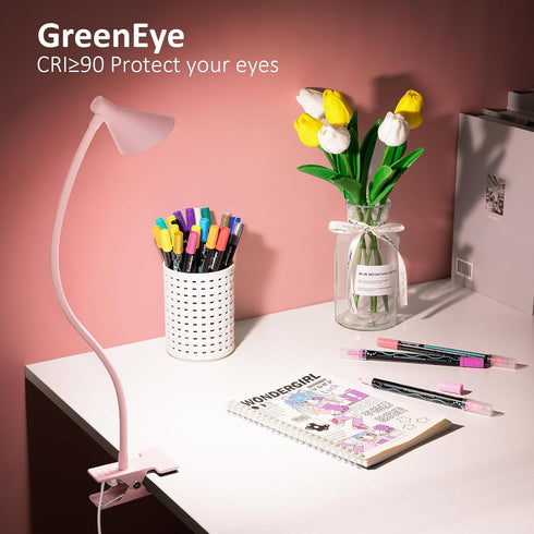 3 10 Dimmable BL08 LiFMIRA Pink Small Desk Lamp Clip on LED Reading Light for Bed, Color Modes Brightness, Book in Bed