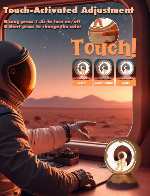 ILLUMYN 9-Level Dimmable Night Light Kids, Astronaut Space Night Light Lamp with Cold Warm Light Rechargeable Tap Touch