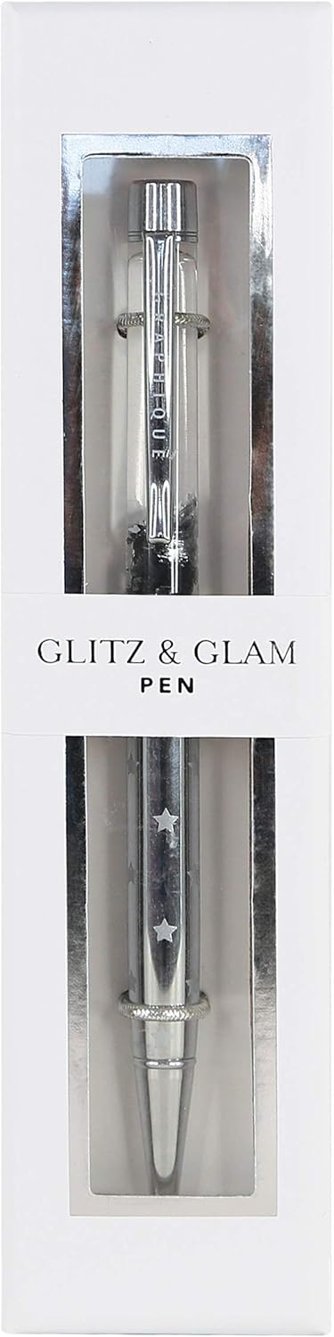 Graphique Glitz and Glam Floating Glitter Pen - 5.5" Refillable Black Ink Ballpoint Pen with Glitter & Gift Box