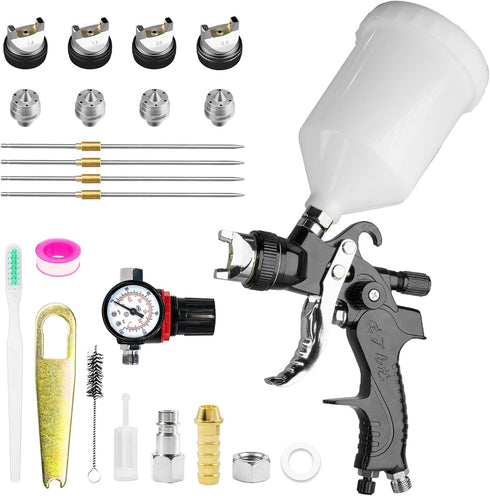 HVLP Spray Gun Kit with 1.4/1.7/2.0/2.5mm Nozzles & Air Pressure, Automotive Paint