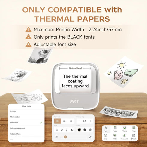 PRT 1 Mini Sticker Printer, Portable Thermal Printer with Roll Sticker Paper, Inkless Sticker Maker, Bluetooth Label