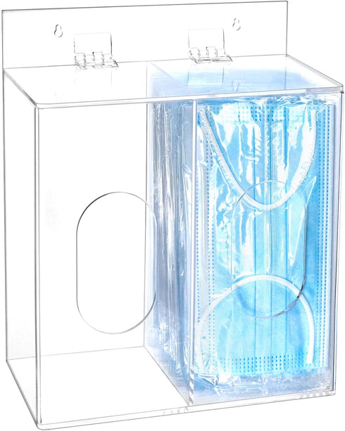 QWORK Acrylic Face Mask Dispenser Box, Clear Mask Glove Holder with Lid, Disposable Masks, Gloves,Shoe Covers, Hairnets, Wall Mounted or Countertop by QWORK