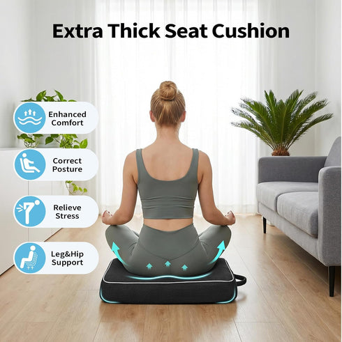 Tailbone 3.3"-Black Seat Cushion for Pain Relief, Office Chair Cushion, Memory Foam Large Chair Cushion with Non-Slip