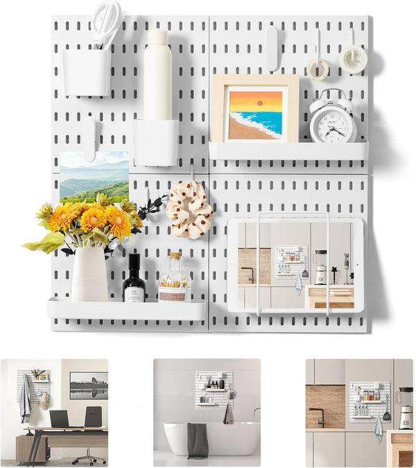 VUSIGN 4-Piece Pegboard Combination Wall Organizer Kit, 17 Accessories, Modular Hanging Display for Home, Office, White