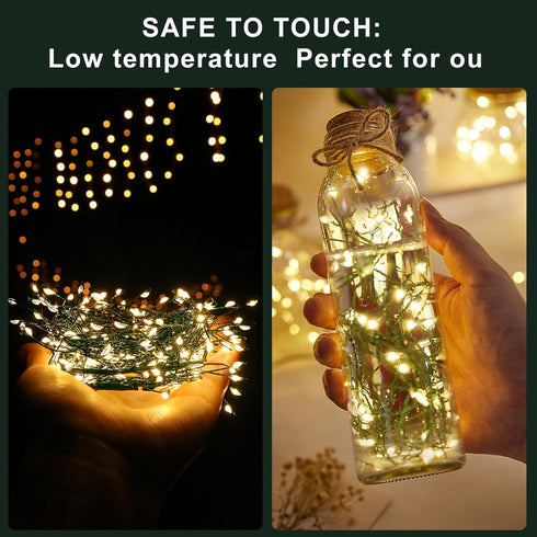 Operated,20Ft 200LED White,2 Pack FairyGlim Outdoor Fairy Lights Battery Green Copper Wire Cluster Lights