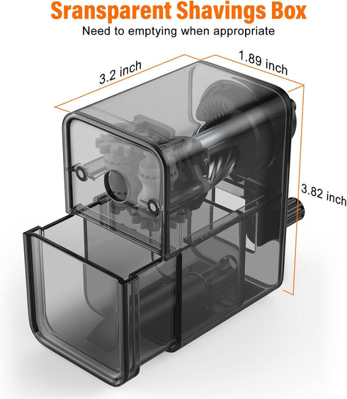 Manual Pencil Sharpener, Black, Stronger Helical Blade for Fast Sharpening, Ideal for Kids and Artists