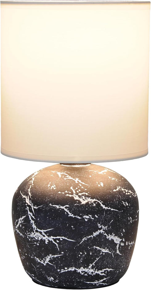 LT1170-BLK 12.4" Simple Designs Chic Glow Rounded Marble Inspired Concrete Table Lamp with Fabric Shade, Bedroom