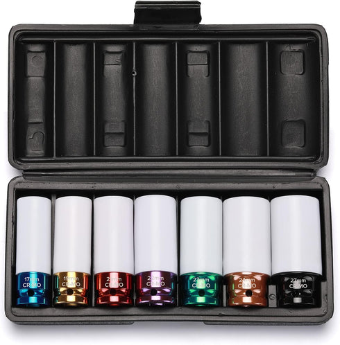 EMENTOL 7PCS 1/2" Drive Thin Wall Deep Wheel Protector Impact Socket Set,
