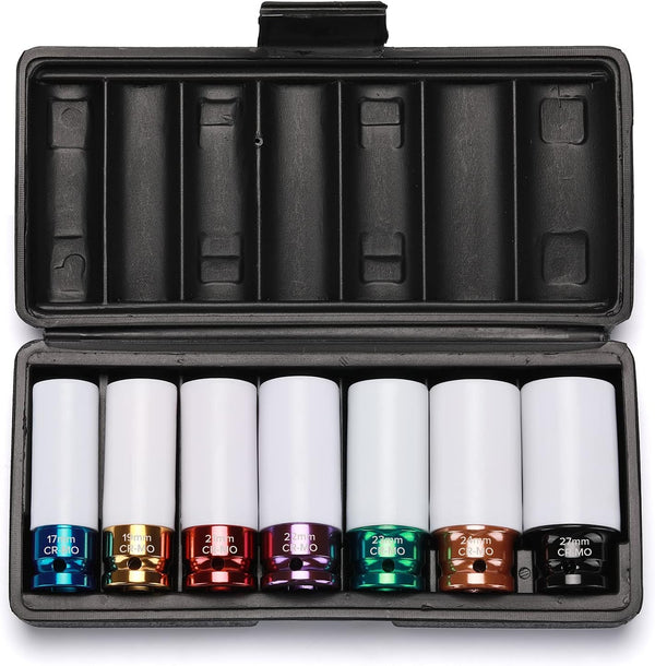 EMENTOL 7PCS 1/2" Drive Thin Wall Deep Wheel Protector Impact Socket Set,