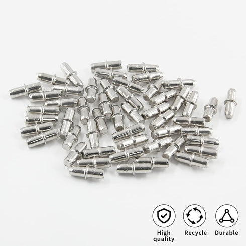 Piutouyar 50Pcs 5mm Shelf Pins Cabinet Shelf Pegs Metal Nickel Shelf Support Pegs Heavy Duty Shelf Bracket Pegs
