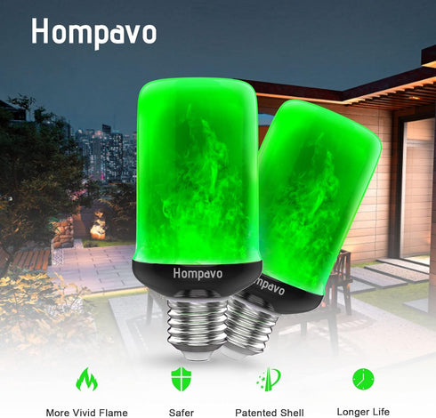Hompavo Upgraded LED Flame Light Bulbs, Green Flickering Effect, E26 Flame Bulb for Home Halloween, St. Patrick's Day,