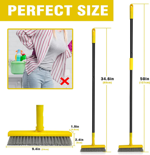 2 1 49.6" 180Rotatable in Grout Brush with Long Handle, Swivel Grout Cleaning Brush V-Shape Grout Line Scrubber, Shower