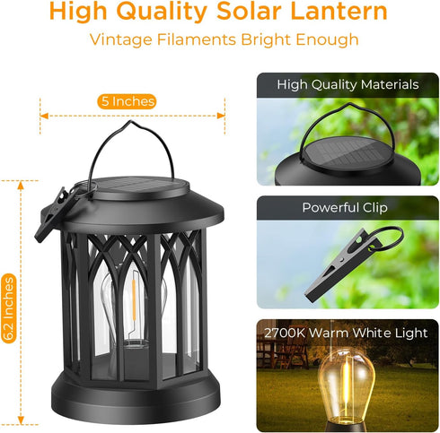 2 Pack WdtPro Solar Lanterns Outdoor Waterproof, Upgraded Bright Hanging Solar Lights for Outside,Solar Powered