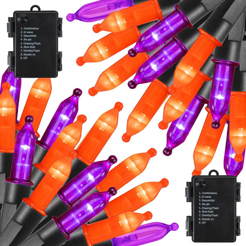Dazzle Bright Purple and Orange Halloween Lights, 2 Pack Total 100LED 32FT Waterproof Mini String Lights for Decorations