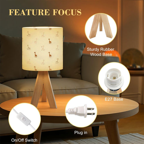 RAINFALLARING Seamless Tripod Table Lamp Cute Baby Giraffe Small Hand Drawn Nursery Animal Bedside Lamps Small Lamp