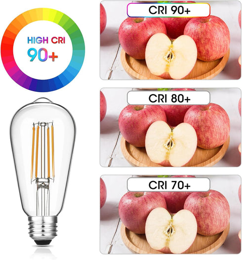 Gozelux Bulbs, 6W, 60W, Dimmable, 2700K, ST58 Bulbs 90+ E26 8 Count (Pack 1) Vintage LED Edison Equivalent Warm White