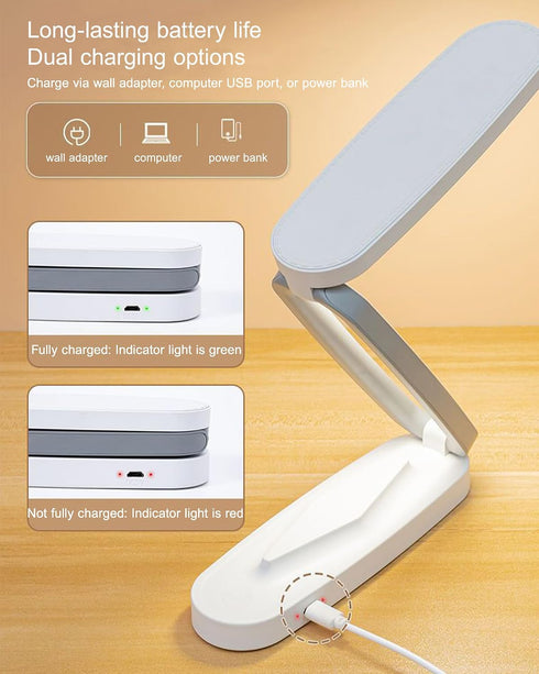 2000mAh 3 180 Foldable Desk Lamp, Rechargeable Portable LED Light with Adjustable Brightness, Rotatable Eye-Caring Mini