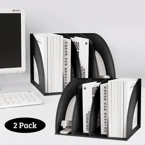 Marte Vanci 2 Pcs Magazine File Holder, Black Plastic Desktop Organizer, Sturdy Vertical 3 Section Folder