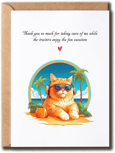 NHBDesigns Thank You Card - Vacation Cat - Fun Thanks - Keepsake For