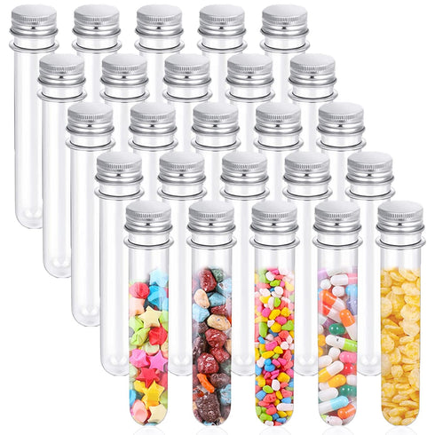 25PCS Test Tubes, 40ml Clear Plastic Test Tubes with Screw Caps, 25x140mm for Sample, Science Party