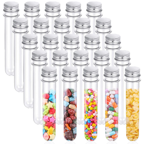 25PCS Test Tubes, 40ml Clear Plastic Test Tubes with Screw Caps, 25x140mm for Sample, Science Party