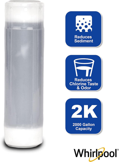 Whirlpool Granular Activated Carbon Replacement Water Filter WHKF-GAC, 10" x 2.5", Reduces Chlorine & Odor
