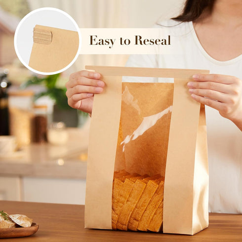 Foranda 50 Pack (8.3x3.513 Inches) Paper Bread Bags for Sourdough, Large Bread Bags with Tabs for Homemade Bread Round