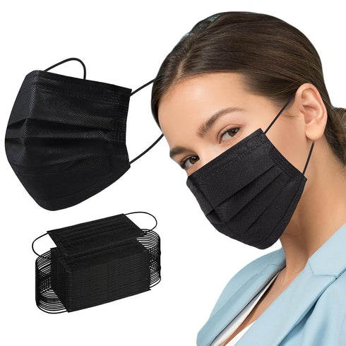 Borje Disposable Face Mask, 100 PCS Black Masks, 3 Ply Protection Face