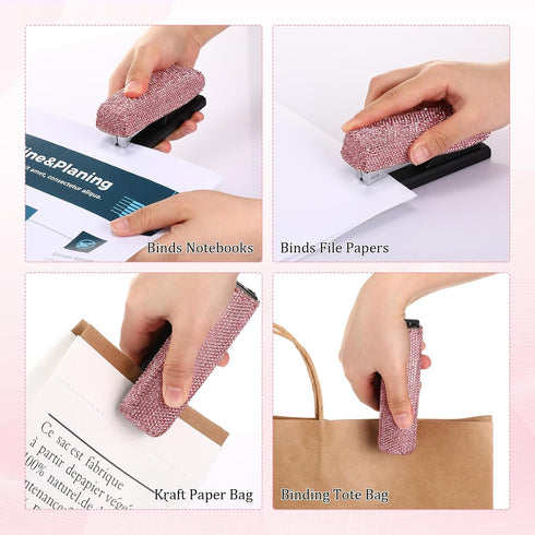Bling Crystal Stapler (Pink), Sparkly Diamond Stapler, Handmade Clay Rhinestone Machine, Cute Office Stationery Kit