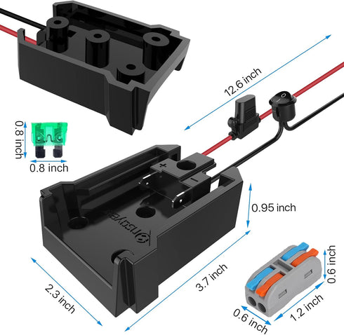 Power Wheel Adapter with Fuse & Switch for Milwaukee 18V Battery, Non-Blown Tight Battery Adapter, 4Pcs 30A Fuse