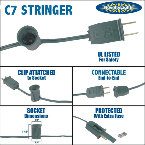 25 C7 (C7/E12) 12" Novelty Lights Foot Outdoor String Light Christmas Stringer - Patio String Lights - Candelabra Base
