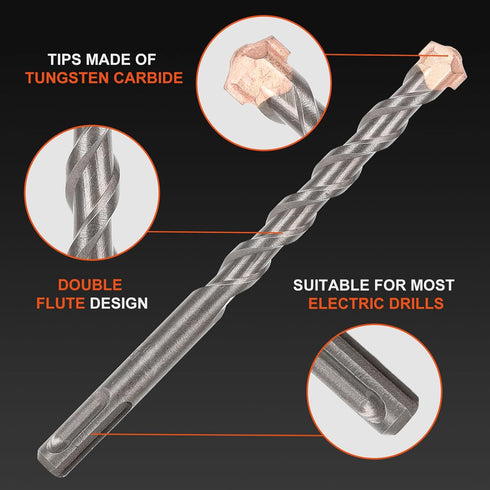 COMOWARE SDS Plus Rotary Hammer Drill Bit Set, 8 Pack Carbide Tipped for Drilling Through Masonry and Concrete