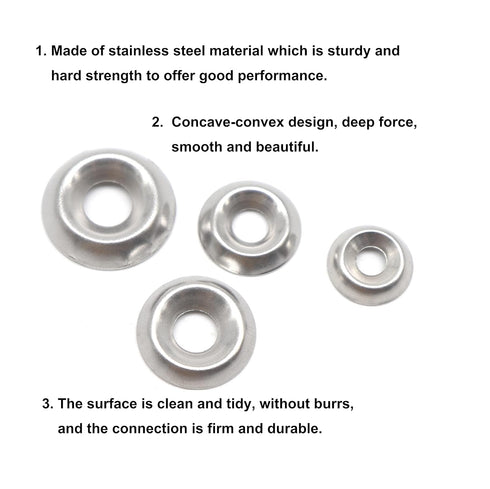cSeao 110pcs Stainless Steel Finishing Cup Countersunk Washers Assortment Kit - 6#/8#/10#/12#