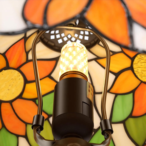 6 Inch Dimmable Bulb 2700K E27 Style Table Lamp with Stained Glass Sunflowers Small Antique Desk Lamp Bedside