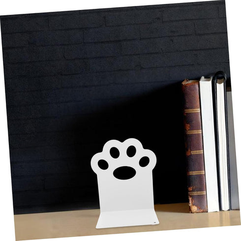 Cat Paw Metal Bookends Hollow White Holders for Study Desk and Shelves Stable Book Stoppers Organizer Documents