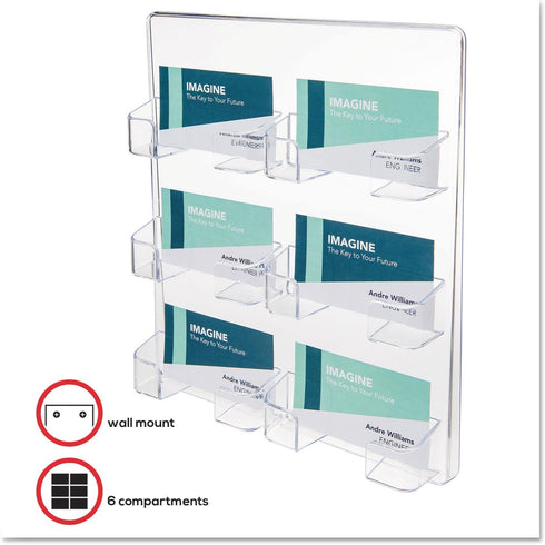 deflecto 6-Pocket Business Card Holder, Clear, Holds 480 Cards, 8.5 x 1.63 x 9.75
