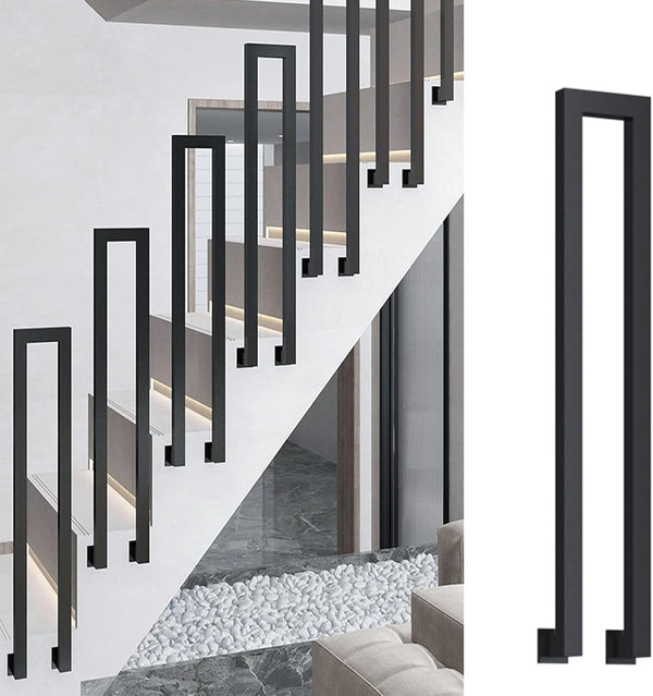 PAUANI U/M-shaped Side Mount Stair Railing, Wrought Iron Safety Non-Slip Square Handrail, Indoor