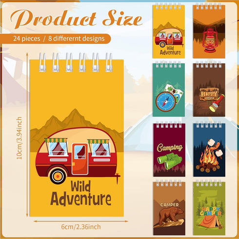 Teling 24 Pieces Camp Party Favors Camping Adventure Mini Notepads Spiral Pocket Memo Notepads Wild Adventure Camping Small Notepads for Kids Camping Party Favors Teacher Classroom Rewards Supplies by Teling