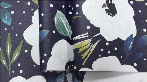 HAOKHOME 93245-3 Peel and Stick Floral Wallpaper 17.7in x 9.8ft Navy/White/Blue